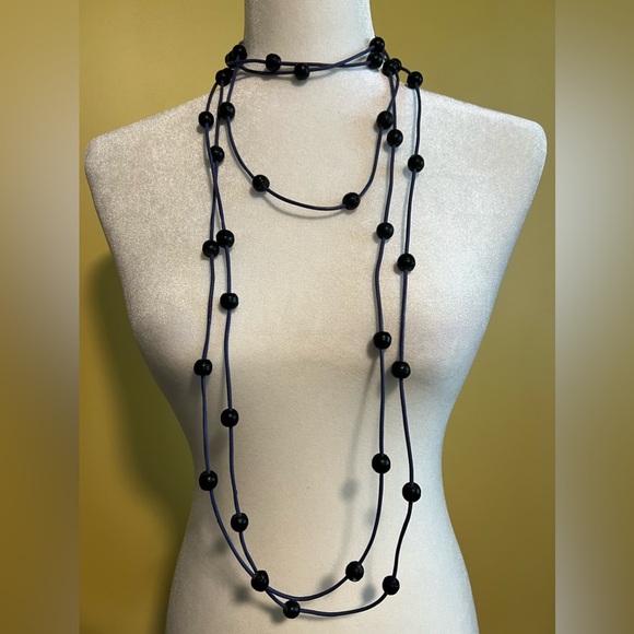 Necklace-one-of-a-kind, leather and lava beads - Picture 7 of 8